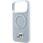 Karl Lagerfeld PU Grained K&CH Heads Ring Stand Magsafe kryt pre iPhone 18 Pro Max, sivý