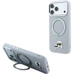 Karl Lagerfeld PU Grained K&CH Heads Ring Stand Magsafe kryt pre iPhone 18 Pro Max, sivý