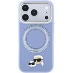 Karl Lagerfeld PU Grained K&CH Heads Ring Stand Magsafe kryt pre iPhone 18 Pro, modrý