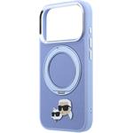 Karl Lagerfeld PU Grained K&CH Heads Ring Stand Magsafe kryt pre iPhone 18 Pro, modrý
