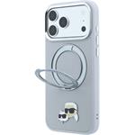 Karl Lagerfeld PU Grained K&CH Heads Ring Stand Magsafe kryt pre iPhone 18 Pro, sivý