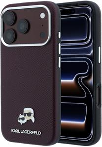 Karl Lagerfeld PU Grained Semi Wrap K&CH Heads Magsafe kryt pre iPhone 18 Pro Max, Burgundy