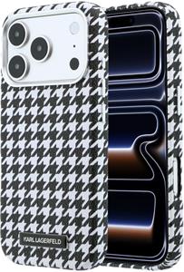 Karl Lagerfeld PU Houndstooth Resin Plate MagSafe kryt pre iPhone 17 Pro, čierny