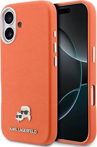 Karl Lagerfeld PU Karl and Choupette Heads Pins MagSafe kryt pre iPhone 17, oranžový