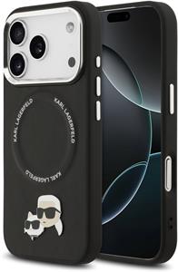 Karl Lagerfeld PU Karl and Choupette Heads Pins MagSafe kryt pre iPhone 17 Pro, čierny