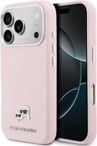 Karl Lagerfeld PU Karl and Choupette Heads Pins MagSafe kryt pre iPhone 17 Pro Max, ružový
