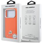 Karl Lagerfeld PU Karl and Choupette Heads Pins MagSafe kryt pre iPhone 17 Pro, oranžový