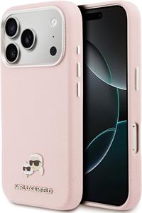 Karl Lagerfeld PU Karl and Choupette Heads Pins MagSafe kryt pre iPhone 17 Pro, ružový
