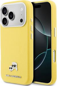 Karl Lagerfeld PU Karl and Choupette Heads Pins MagSafe kryt pre iPhone 17 Pro, žltý