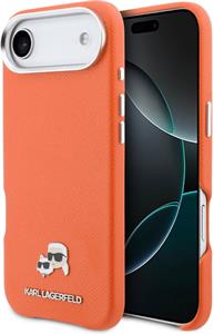 Karl Lagerfeld PU Karl and Choupette Heads Pins MagSafe kryt pre iPhone Air, oranžový