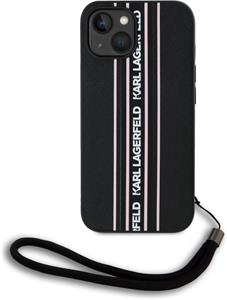Karl Lagerfeld PU Saffiano Athleisure Stripe and Strap kryt pre iPhone 15, ružový