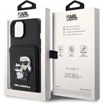 Karl Lagerfeld PU Saffiano Card Slot Stand Karl a Choupette kryt pre iPhone 15, čierny