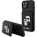 Karl Lagerfeld PU Saffiano Card Slot Stand Karl a Choupette kryt pre iPhone 15, čierny