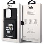 Karl Lagerfeld PU Saffiano Card Slot Stand Karl a Choupette kryt pre iPhone 15 Pro, čierny