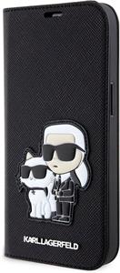 Karl Lagerfeld PU Saffiano Karl a Choupette NFT Book puzdro pre iPhone 13, čierny