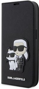 Karl Lagerfeld PU Saffiano Karl a Choupette NFT Book puzdro pre iPhone 13 Pro Max, čierny