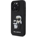 Karl Lagerfeld PU Saffiano Karl and Choupette kryt pre iPhone 15 Pro, čierny