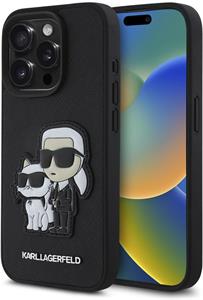 Karl Lagerfeld PU Saffiano Karl and Choupette kryt pre iPhone 15 Pro Max, čierny