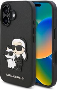 Karl Lagerfeld PU Saffiano Karl and Choupette kryt pre iPhone 16 Plus, čierny