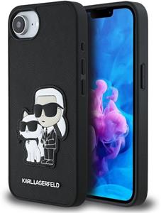 Karl Lagerfeld PU Saffiano Karl and Choupette kryt pre iPhone 16e, čierny