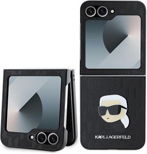 Karl Lagerfeld PU Saffiano Monogram Karl Head kryt pre Samsung Galaxy Z Flip 6, čierny