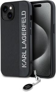 Karl Lagerfeld PU Saffiano Rhinestone Charm kryt pre iPhone 14, čierny