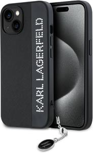 Karl Lagerfeld PU Saffiano Rhinestone Charm kryt pre iPhone 15, čierny