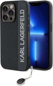 Karl Lagerfeld PU Saffiano Rhinestone Charm kryt pre iPhone 15 Pro, čierny