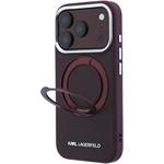 Karl Lagerfeld PU Saffiano Ring Stand MagSafe kryt pre iPhone 18 Pro, Burgundy
