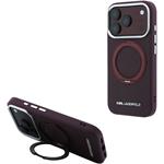 Karl Lagerfeld PU Saffiano Ring Stand MagSafe kryt pre iPhone 18 Pro, Burgundy