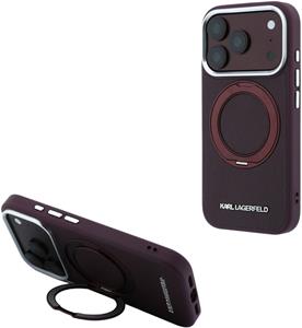 Karl Lagerfeld PU Saffiano Ring Stand MagSafe kryt pre iPhone 18 Pro, Burgundy