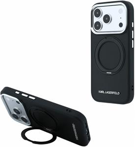 Karl Lagerfeld PU Saffiano Ring Stand MagSafe kryt pre iPhone 18 Pro, čierny