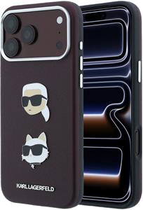 Karl Lagerfeld PU Semi Wrap Saffiano K&CH Heads kryt pre iPhone 18 Pro Max, Burgundy