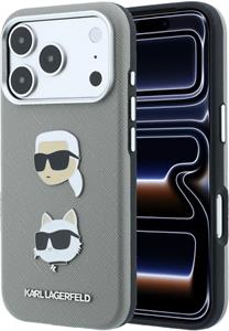 Karl Lagerfeld PU Semi Wrap Saffiano K&CH Heads kryt pre iPhone 18 Pro Max, sivý