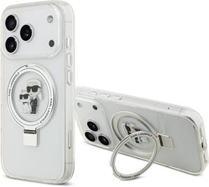 Karl Lagerfeld Ringstand Karl and Choupette MagSafe kryt pre iPhone 17 Pro, biely