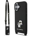 Karl Lagerfeld Saffiano Crossbody Popruh Metal Karl and Choupette kryt pre iPhone 17, čierny