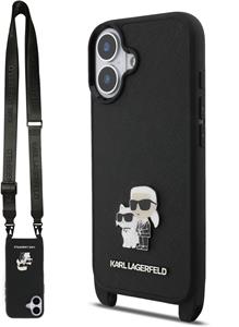 Karl Lagerfeld Saffiano Crossbody Popruh Metal Karl and Choupette kryt pre iPhone 17, čierny