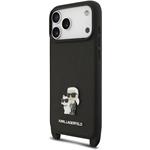 Karl Lagerfeld Saffiano Crossbody popruh Metal Karl and Choupette kryt pre iPhone 17 Pro, čierny