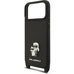 Karl Lagerfeld Saffiano Crossbody popruh Metal Karl and Choupette kryt pre iPhone 17 Pro Max, čierny