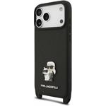 Karl Lagerfeld Saffiano Crossbody Popruh Metal Karl and Choupette kryt pre iPhone 18 Pro, čierny