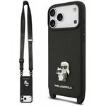 Karl Lagerfeld Saffiano Crossbody Popruh Metal Karl and Choupette kryt pre iPhone 18 Pro, čierny