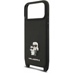 Karl Lagerfeld Saffiano Crossbody Popruh Metal Karl and Choupette kryt pre iPhone 18 Pro Max, čierny