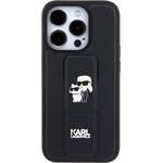 Karl Lagerfeld Saffiano Grip Stand Metal Logo kryt pre iPhone 15 Pro, čierny