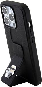Karl Lagerfeld Saffiano Grip Stand Metal Logo kryt pre iPhone 15 Pro, čierny