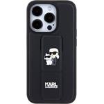 Karl Lagerfeld Saffiano Grip Stand Metal Logo kryt pre iPhone 15 Pro Max, čierny