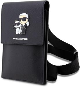 Karl Lagerfeld Saffiano Metal Logo NFT taška na telefón, čierna
