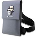 Karl Lagerfeld Saffiano Metal Logo NFT Wallet taška na telefón, strieborná