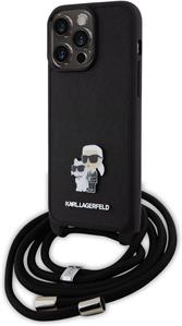 Karl Lagerfeld Saffiano Nylon Crossbody Metal Karl a Choupette kryt pre iPhone 15 Pro Max, čierny