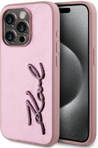 Karl Lagerfeld Wrinkled PU Signature Logo kryt pre iPhone 15 Pro Max, ružový