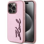 Karl Lagerfeld Wrinkled PU Signature Logo kryt pre iPhone 15 Pro, ružový